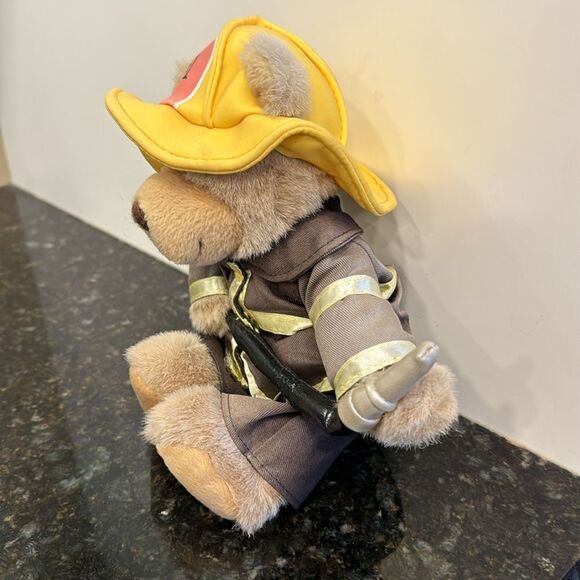 Number One Hero Bear Plush Fireman Firefighter Yellow Brown Toy Bear - Picture 2 of 5